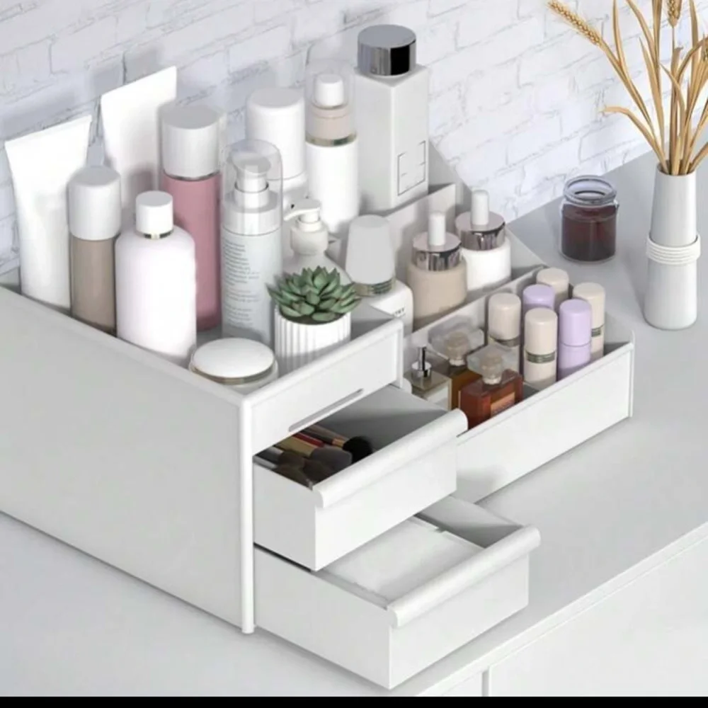 1pc White Drawer Cosmetic Storage Box, Makeup Organizer With Dividers